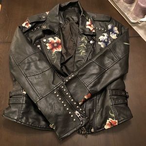 Blank NYC Vegan Leather Floral Embroidered Jacket